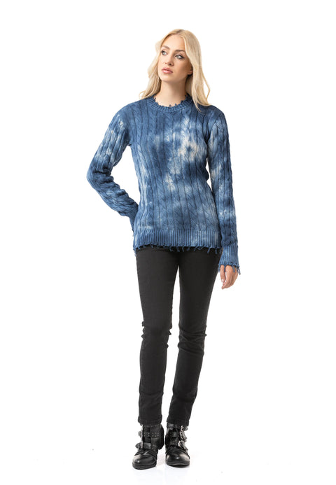 WP268 Women’s Knitted Sweater – Sweater with Tie-Dye Pattern & Ribbed Texture | Modern Casual Look for Everyday & Streetwear