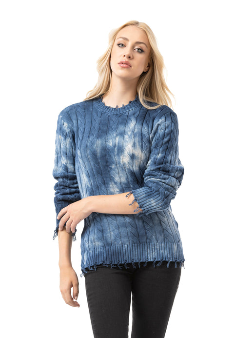WP268 Women’s Knitted Sweater – Sweater with Tie-Dye Pattern & Ribbed Texture | Modern Casual Look for Everyday & Streetwear