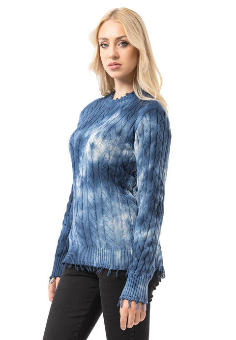 WP268 Women’s Knitted Sweater – Sweater with Tie-Dye Pattern & Ribbed Texture | Modern Casual Look for Everyday & Streetwear