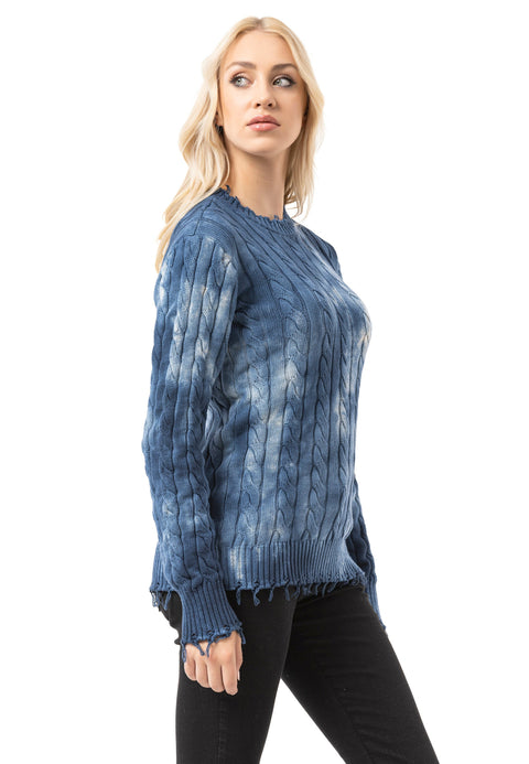 WP268 Women’s Knitted Sweater – Sweater with Tie-Dye Pattern & Ribbed Texture | Modern Casual Look for Everyday & Streetwear