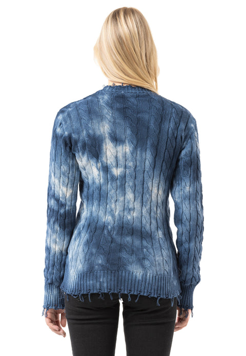 WP268 Women’s Knitted Sweater – Sweater with Tie-Dye Pattern & Ribbed Texture | Modern Casual Look for Everyday & Streetwear