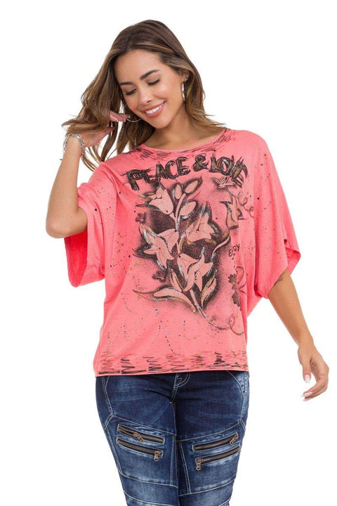 WT336 Peace Love and Flower Printed T-Shirt
