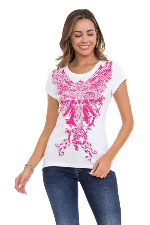 WT341 Shiny Stone AngeL Cross T-Shirt