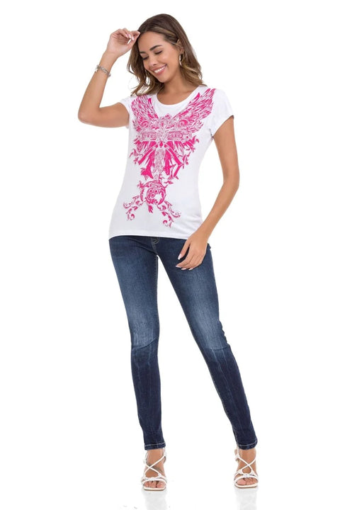 WT341 Shiny Stone AngeL Cross T-Shirt