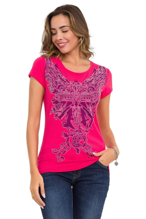 WT341 Shiny Stone AngeL Cross T-Shirt