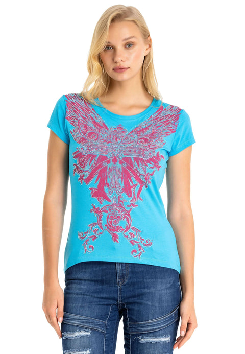 WT341 Shiny Stone AngeL Cross T-Shirt