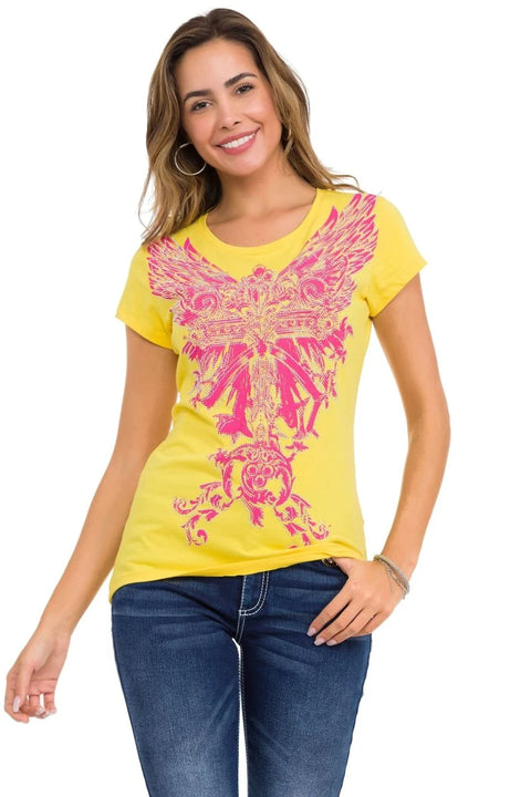 WT341 Shiny Stone AngeL Cross T-Shirt