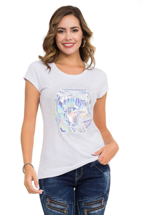 WT342 Stoned Silver Printed T-Shirt