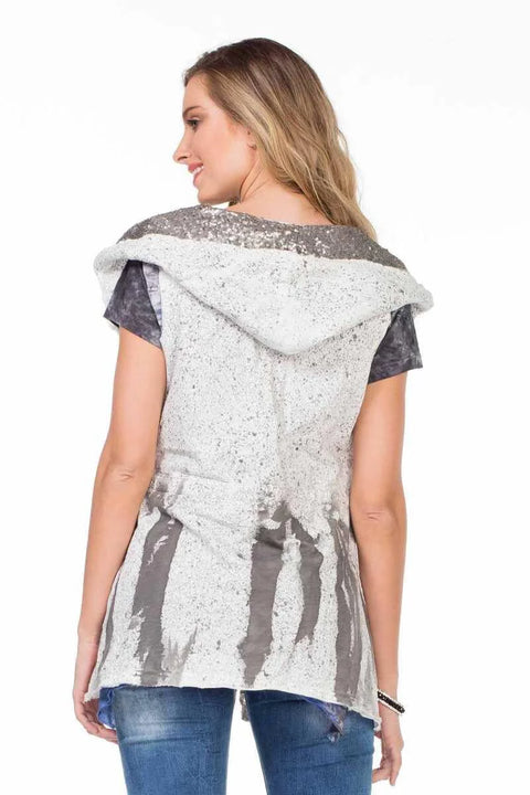 WW111 Women's Gray Hooded Sequined Vest