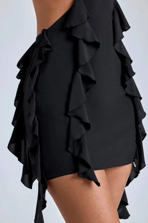 WY168 Summer Mini Dress with Ruffles and deep Neckline